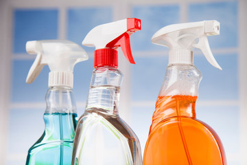 Cleaning products and window background