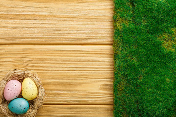 Congratulatory easter background. eggs in the nest