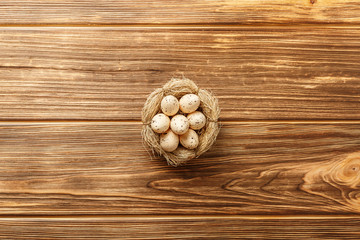 Congratulatory easter background. eggs in the nest