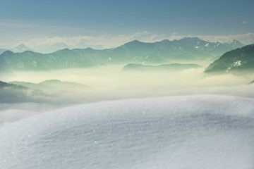 Fototapeta premium Landscape background, Mountains and winter space for your text