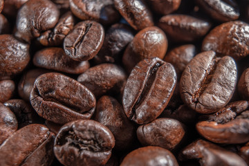 Coffee beans close-up. Selective focus.