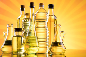 Cooking oils in bottle background