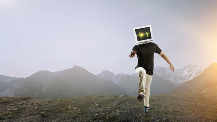 Monitor headed man. Mixed media