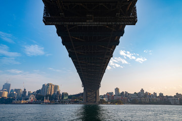 Sydney, Australia - 26 Nov 2019: The underside of the iconic Sydney Harbour Bridge with North...