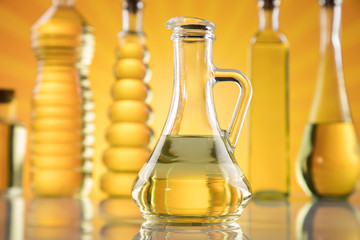 Cooking oils in bottle background