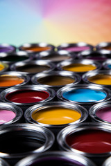 Fototapeta premium Creativity concept group of tin metal cans with color paint