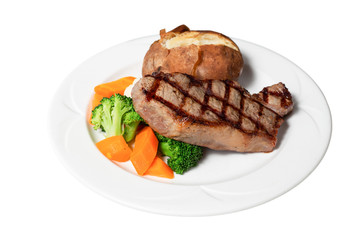 isolated on white steak potato and veg - 306272797