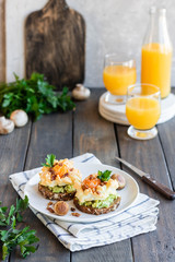 Orsini's egg for breakfast. Light healthy breakfast made from simple foods.