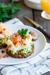 Orsini's egg for breakfast. Light healthy breakfast made from simple foods.
