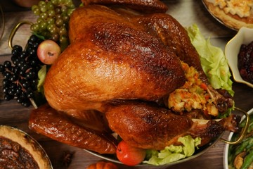 Thanksgiving meal setting - Turkey roast and sides background