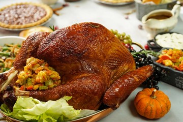 Thanksgiving meal setting - Turkey roast and sides background