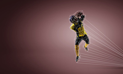 Rugby player with ball. Mixed media