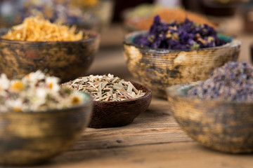 Natural remedy,Herbal medicine and wooden table background