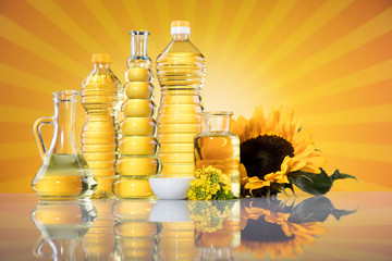 Sunflower oil, Cooking oils, bottles  background