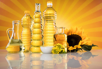 Sunflower oil, Cooking oils, bottles  background
