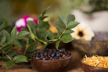 Natural remedy,Herbal medicine and wooden table background