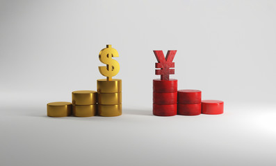 3D Rendered 3D Illustration Dollar Symbol Chinese Yuan Symbol Grey Background