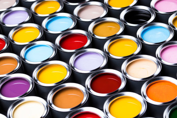 Rainbow colors, Group of tin metal cans