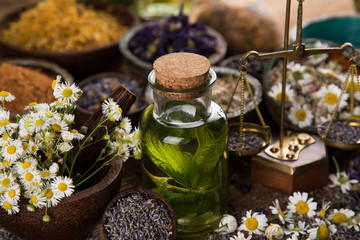 Natural remedy,Herbal medicine and wooden table background