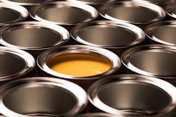 Open cans of paint, Creativity concept
