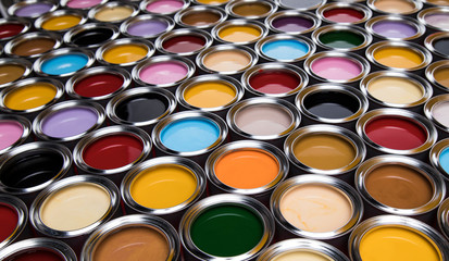 Rainbow colors, Group of tin metal cans