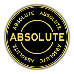 Gold color absolute word round sticker on white background
