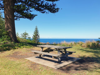Fototapeta premium empty bench in the park sea view nature photography