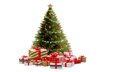 Christmas tree and christmas gifts 3d-illustration
