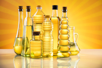 Cooking oils in bottle background