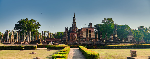 view of sukhothai historical park in thailand