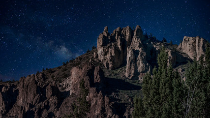 Rock Smith State Park at night under the stars in Bend, Oregon, USA.