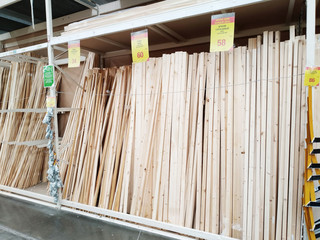 Various planks and timbers for sale in a building materials store