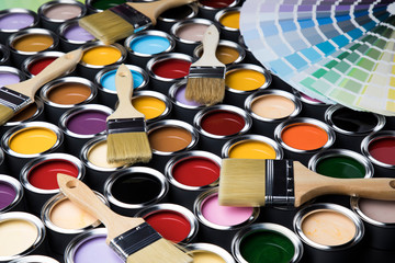 Paint cans palette, Creativity concept