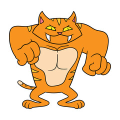 Cartoon Muscular Cat Character Illustration