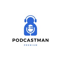 man mic headphone podcast sing logo vector icon illustration