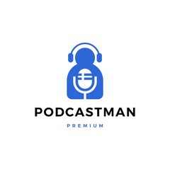 man mic headphone podcast sing logo vector icon illustration