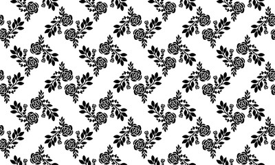 Black and white abstract, seamless floral pattern background.