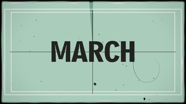 An old retro televisions countdown animation of months - January, February, March, April, May, June, July, August, September, October, November, December.