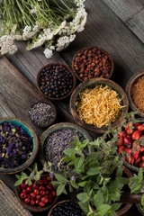 Natural remedy,Herbal medicine and wooden table background