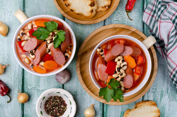 Stewed beans with sausages