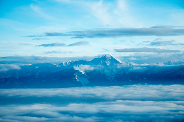 Fantastic winter landscape, sunset, snow covered trees