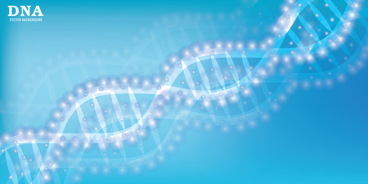 Wireframe DNA molecules structure mesh from a starry on blue background. Science and Technology concept