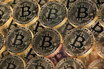 Gold Bitcoin Coin. Buisness and financial background