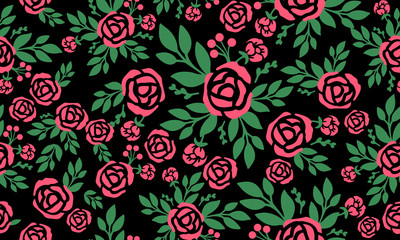 Seamless wallpaper floral pattern with design red rose flower background.