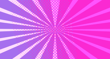 Vintage colorful comic book background. Red violet blank bubbles of different shapes. Rays, radial, halftone, dotted effects. For sale banner empty Place for text 1960s. Copy space vector eps10.