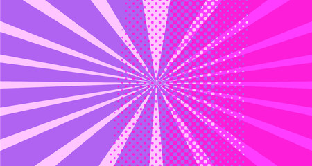 Vintage colorful comic book background. Red violet blank bubbles of different shapes. Rays, radial, halftone, dotted effects. For sale banner empty Place for text 1960s. Copy space vector eps10.