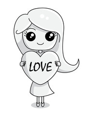 Cute Girl Smile Holding Love Heart Cartoon