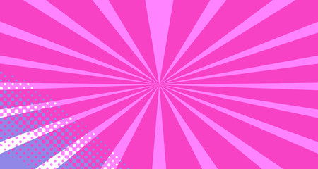 Vintage colorful comic book background. Red violet blank bubbles of different shapes. Rays, radial, halftone, dotted effects. For sale banner empty Place for text 1960s. Copy space vector eps10.