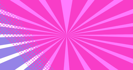 Obraz premium Vintage colorful comic book background. Red violet blank bubbles of different shapes. Rays, radial, halftone, dotted effects. For sale banner empty Place for text 1960s. Copy space vector eps10.