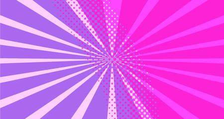 Vintage colorful comic book background. Red violet blank bubbles of different shapes. Rays, radial, halftone, dotted effects. For sale banner empty Place for text 1960s. Copy space vector eps10.